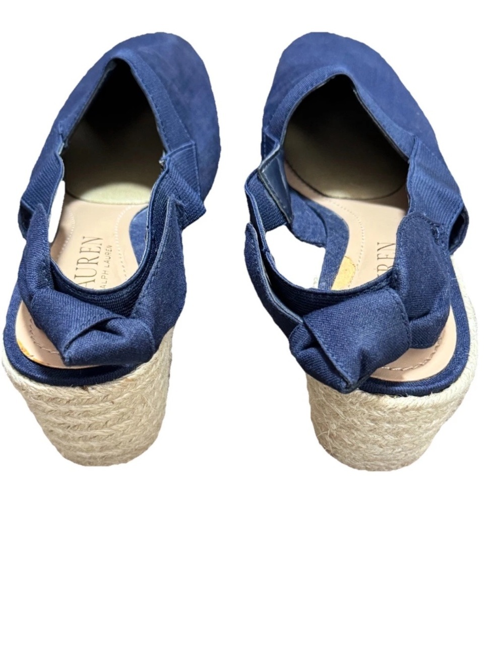 Lauren Ralph Lauren Helma Espadrille Wedge Sandal 7.5B Navy Linen Slingback Jute - Picture 5 of 10